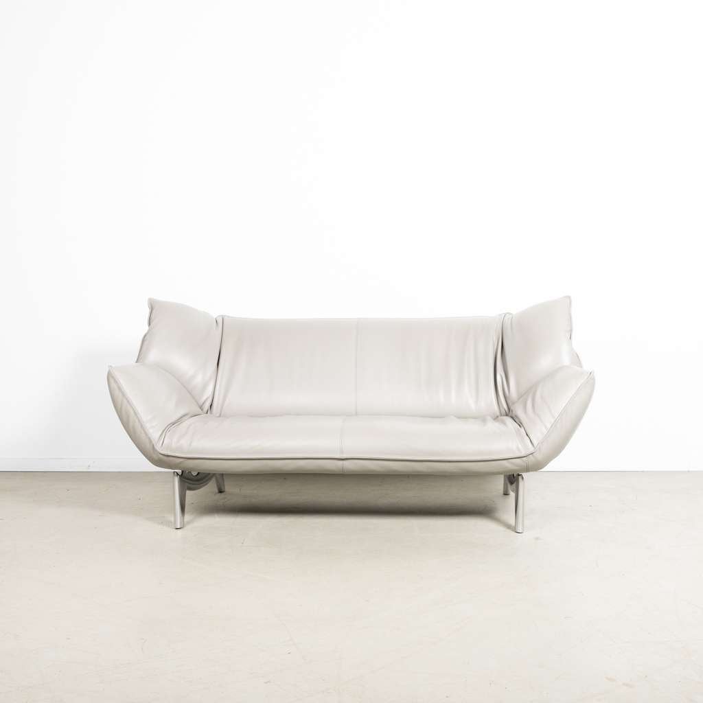 1x Leolux Tango Bank 2-Zits Lichtgrijs Leer, Niet ingevuld, 150 tot 200 cm, Niet ingevuld, Tweepersoons