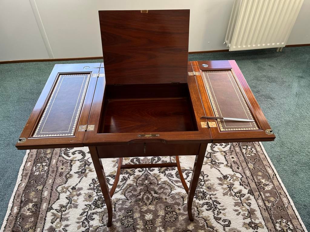 Antiek mahoniehouten secretaire/schrijftafel met leer, Ophalen