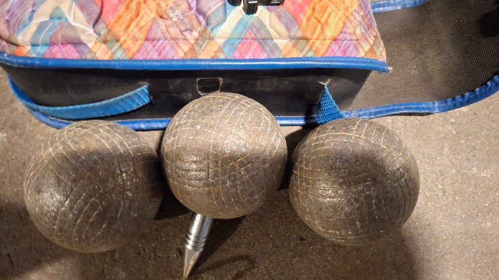 Vintage Petanque Set met 3 Ballen en Draagtas, Sport en Fitness, Ophalen of Verzenden, Gebruikt, Bal