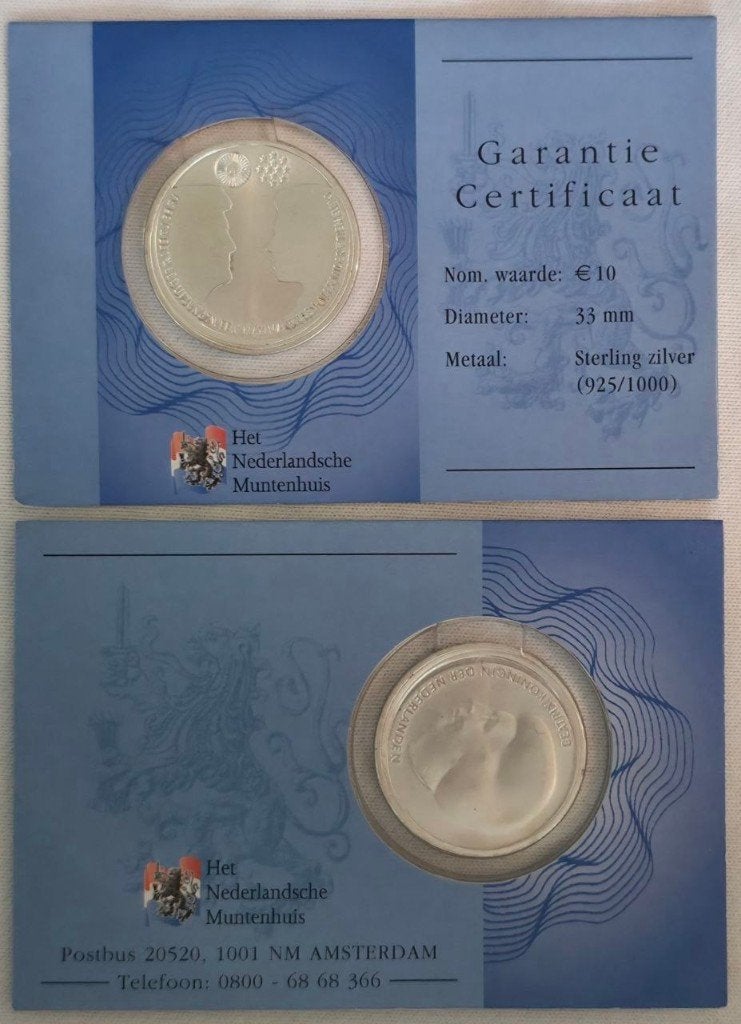 Nederland €10 – Huwelijksmunt – Coincard HNM – Zilver, Koningin Beatrix, Euro's, Ophalen of Verzenden, Losse munt