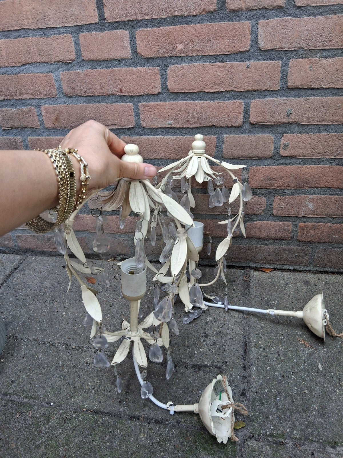 2 leuke hanglampen met kristallen, Ophalen of Verzenden, Gebruikt, Glas, Klassiek, Elegant