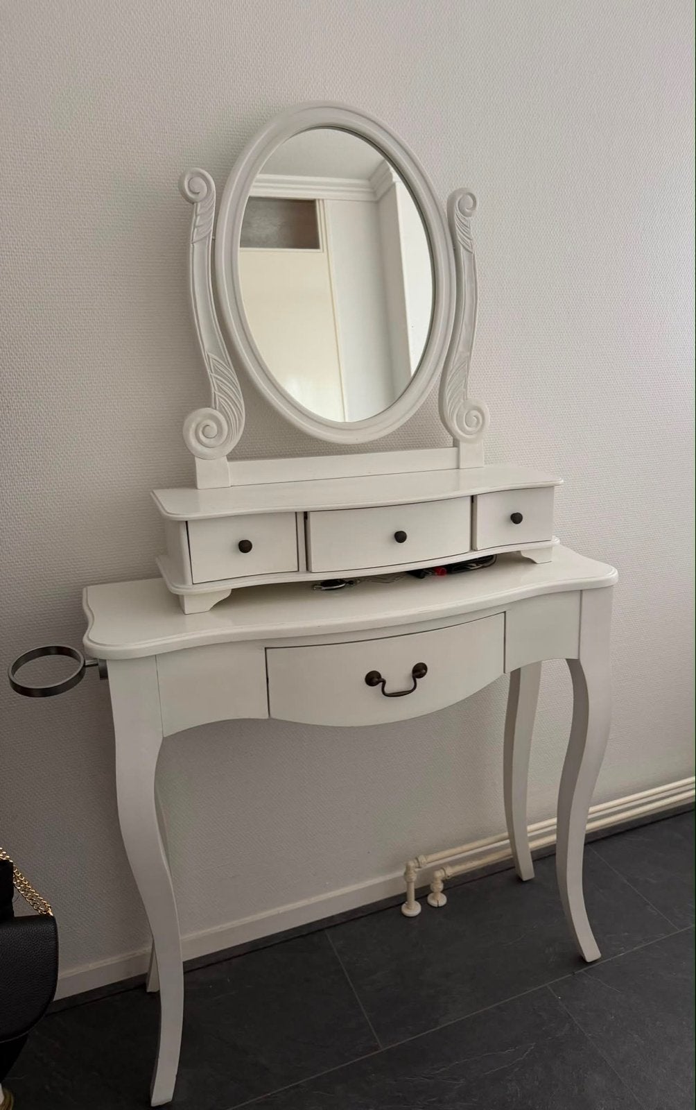 Witte kaptafel met spiegel en lades en stoel, Ophalen, Gebruikt, 100 tot 150 cm, 50 tot 100 cm