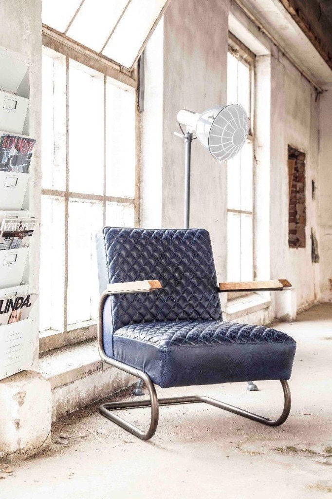 Eleonora Fauteuil Marc Leder - Blauw, Ophalen, Gebruikt, Blauw, Hout
