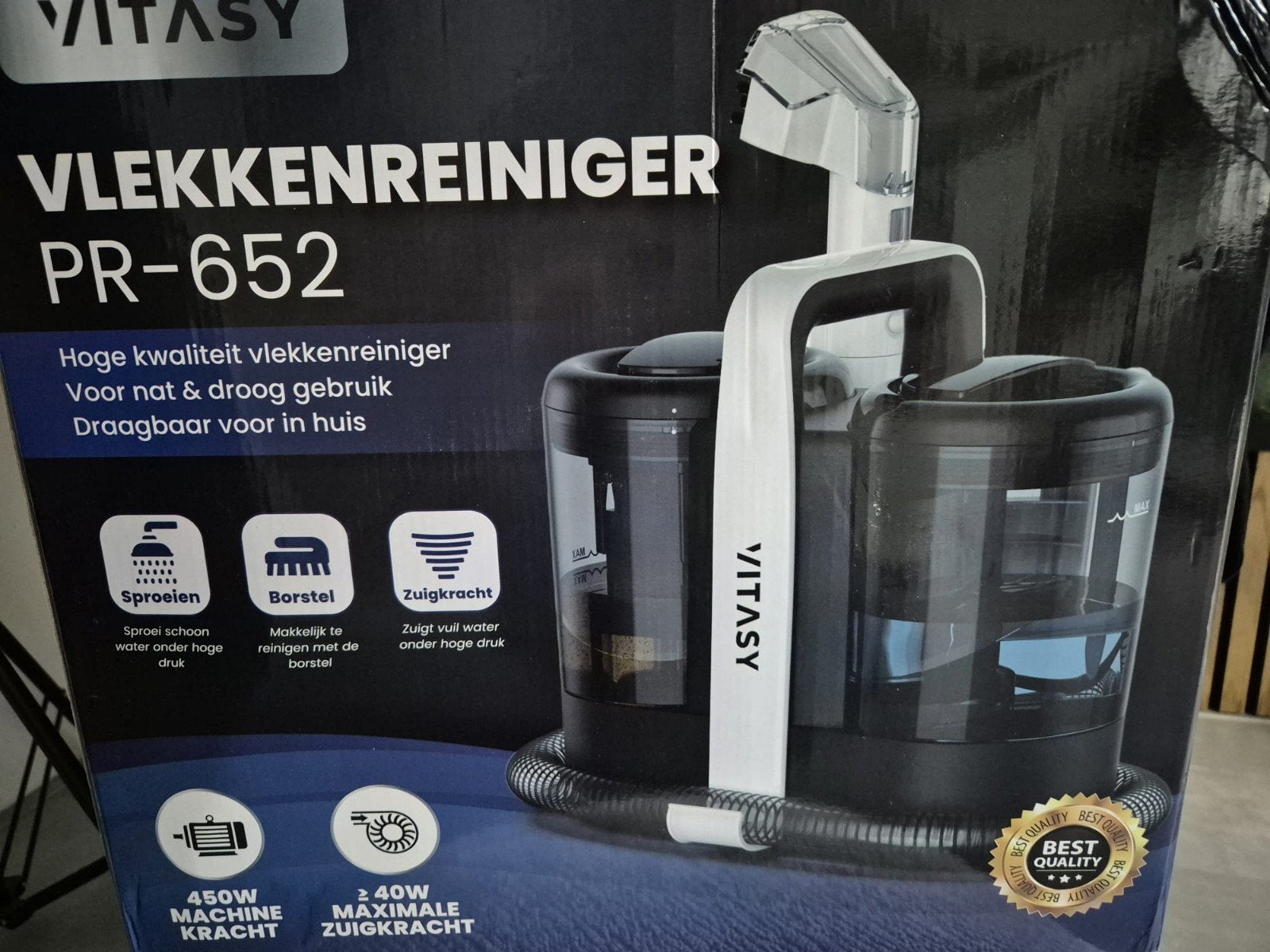Vitasy Vlekkenreiniger PR-652 - Krachtige Tapijtreiniger, Ophalen, Overige merken, Geschikt voor harde vloeren, Nieuw