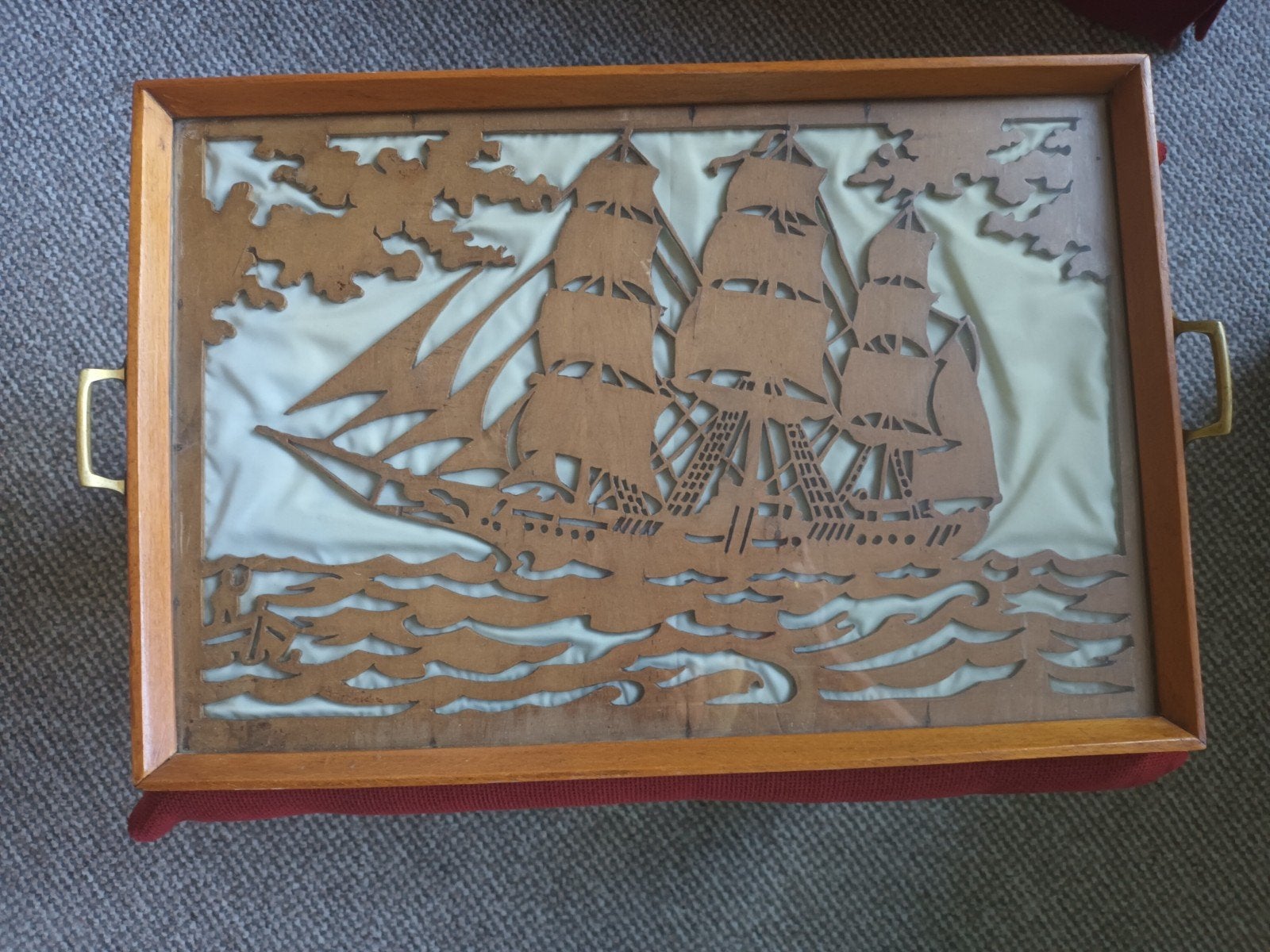 Vintage houten dienblad met scheepsmotief, Ophalen