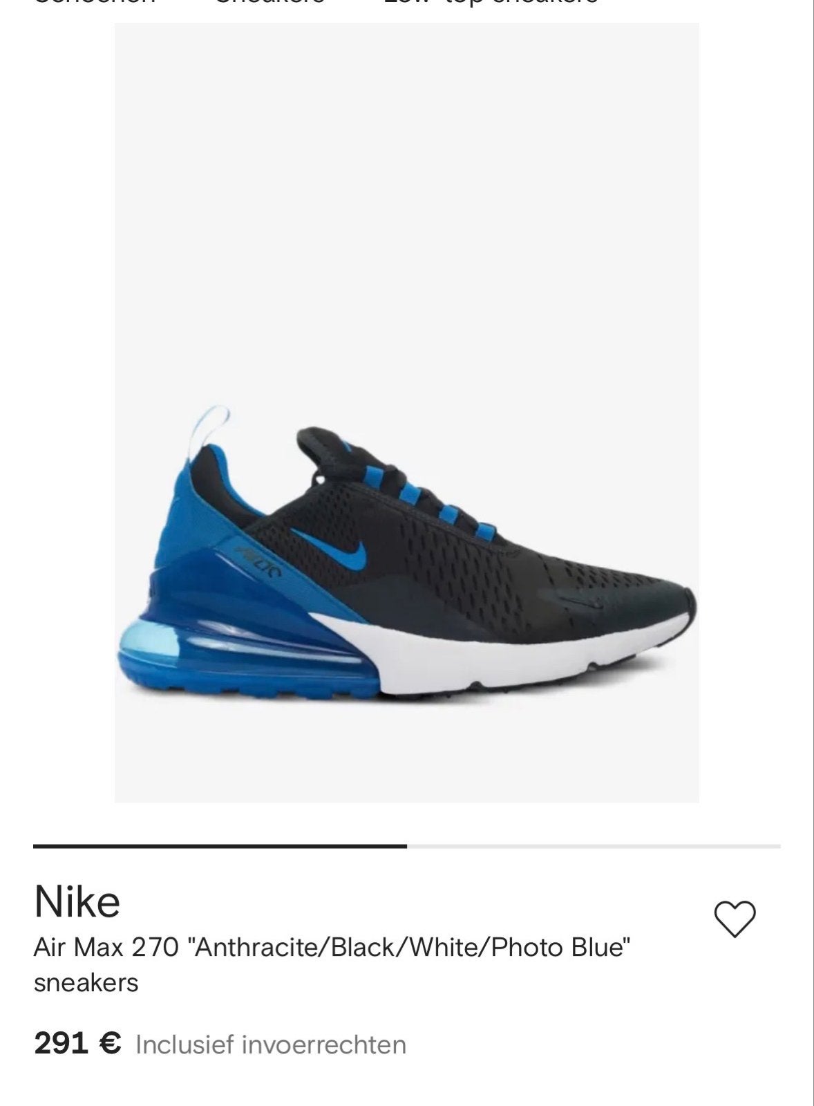 Nike Air Max 270 Sneakers - Zwart/Blauw, Zwart, Ophalen of Verzenden, Sneakers of Gympen, Gedragen