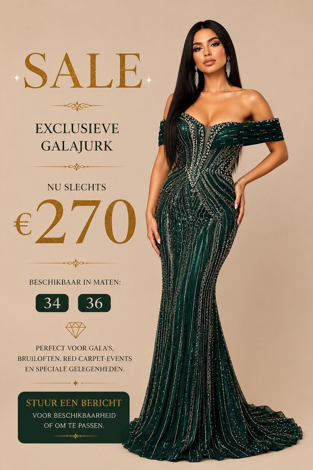 Exclusieve Galajurk - Groen met kralen - Maat 34/36, Ophalen of Verzenden, Nieuw, Maat 34 (XS) of kleiner, Groen