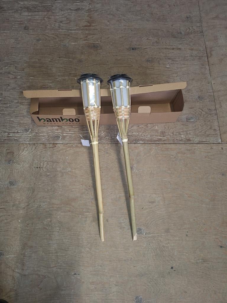 Bamboo fakkels 2 stuks in doos op zonne-energie, Ophalen of Verzenden, Nieuw