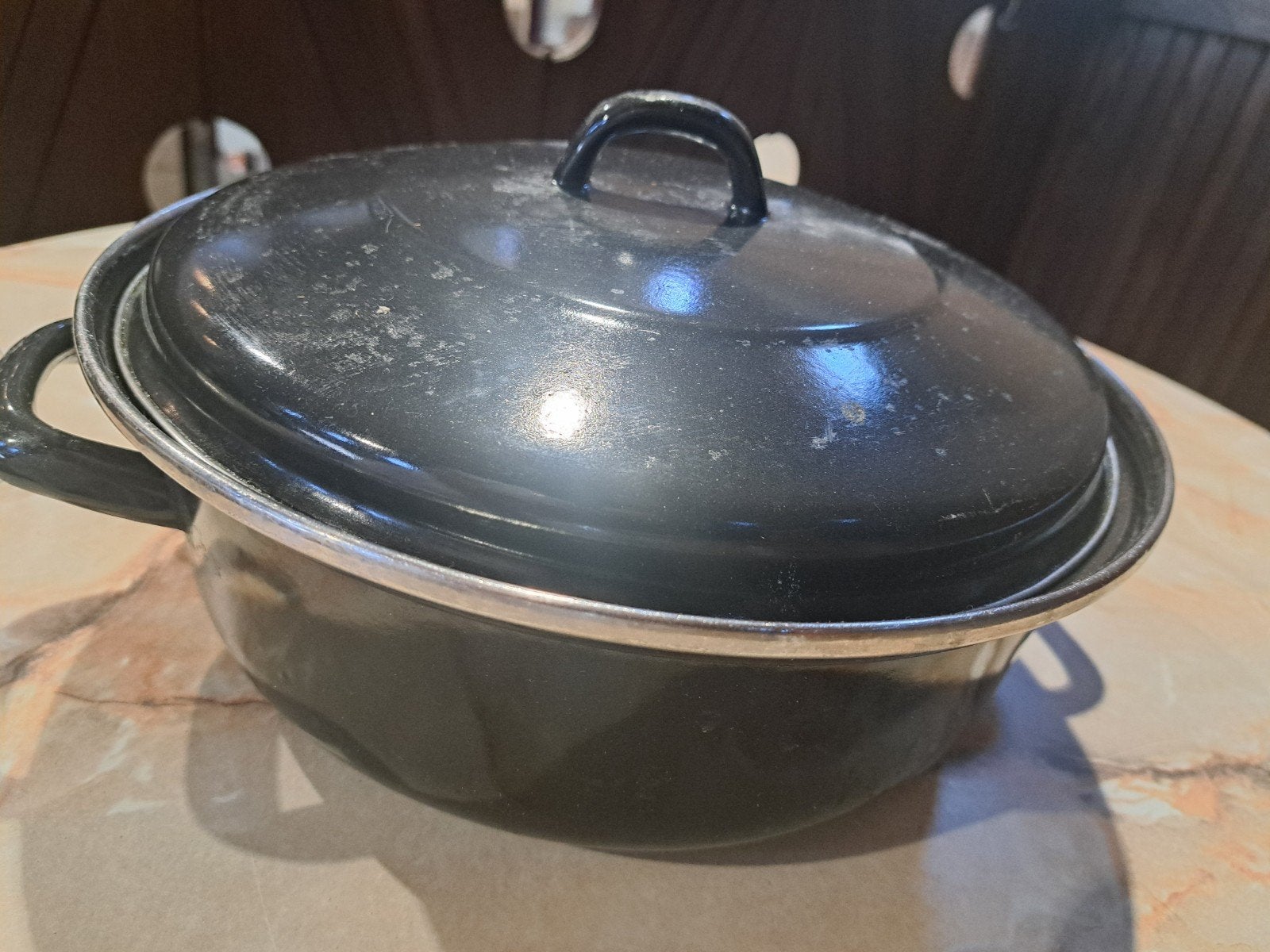 Grote zwarte goede braadpan 30cm breed en 10cm hoog., Ophalen of Verzenden, Zo goed als nieuw, Gietijzer