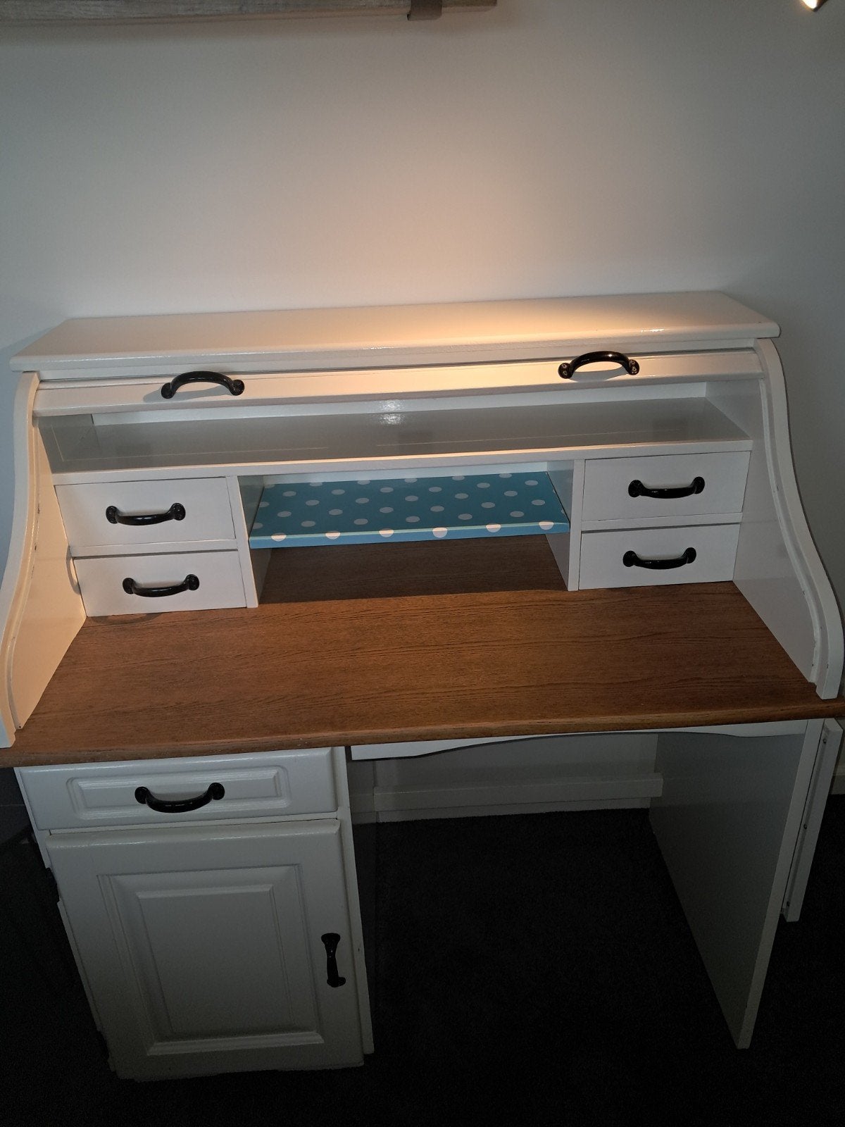 Antiek opgeknapt bureau, Huis en Inrichting, Bureaus, Gebruikt, Klassiek, Hout, Meerkleurig, Met lades, Ophalen