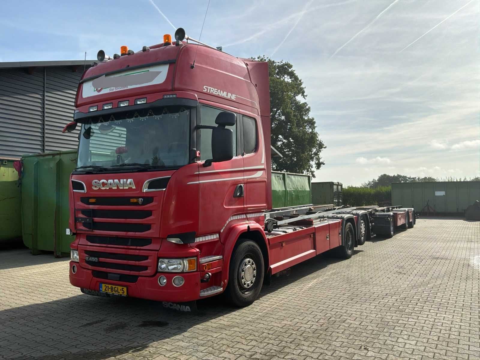 2015 Scania R450 container Vrachtwagen met kiepende aanhange, Auto's, Euro 6, Scania, Overige brandstoffen, Origineel Nederlands