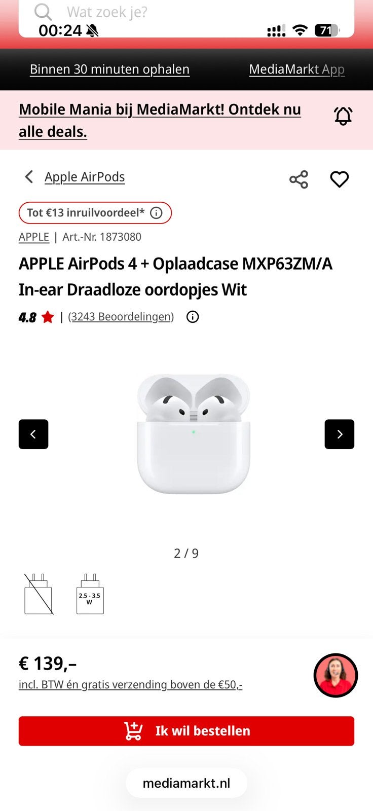 Apple Airpods 4, Telecommunicatie, Mobiele telefoons | Oordopjes, Zo goed als nieuw, Ophalen of Verzenden