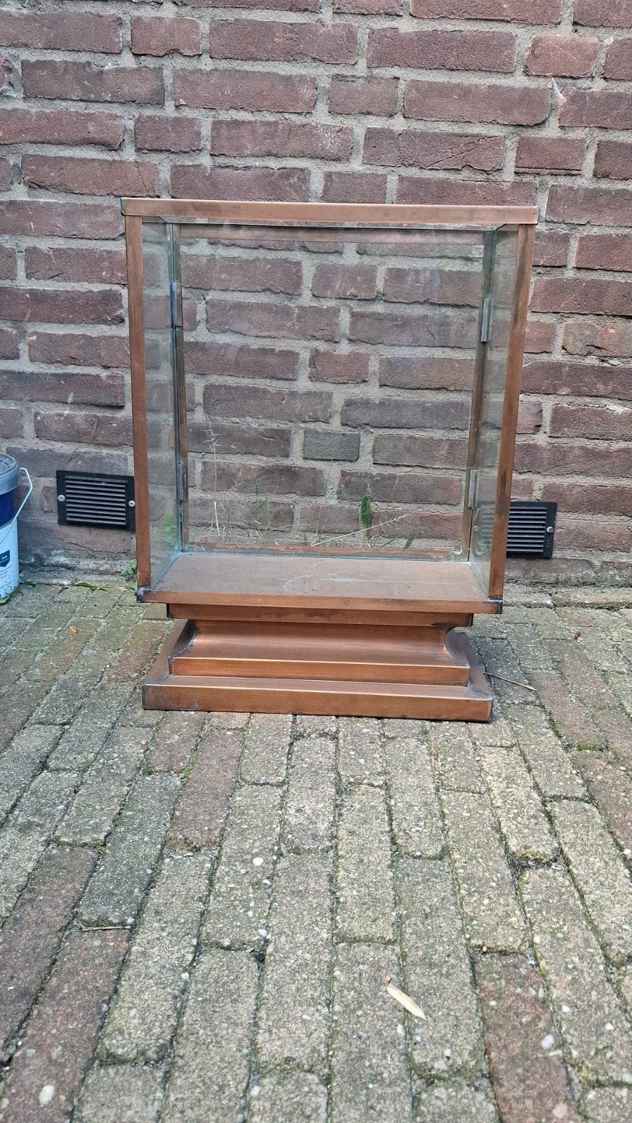 Vintage koperen vitrinekast/windlicht met glazen wanden, Ophalen