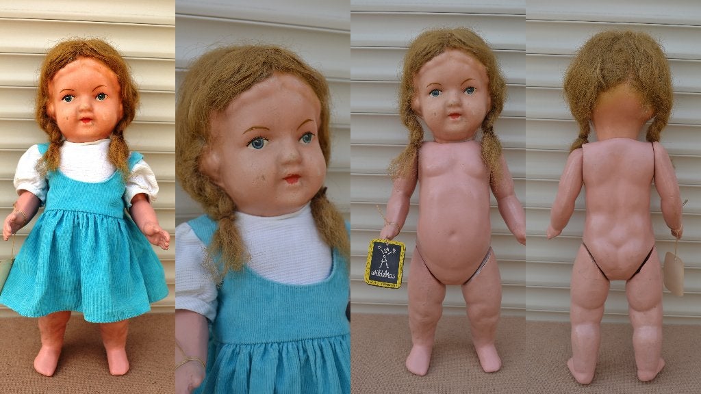 Mooie oude wildebras papier mache pop NR 8113, Ophalen of Verzenden, Zo goed als nieuw, Pop