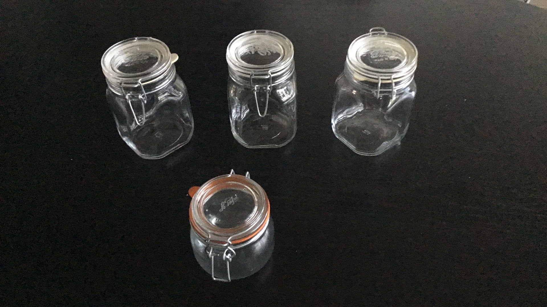 Set van 4 glazen weckpotjes met beugelsluiting, Ophalen of Verzenden, Gebruikt, Glas