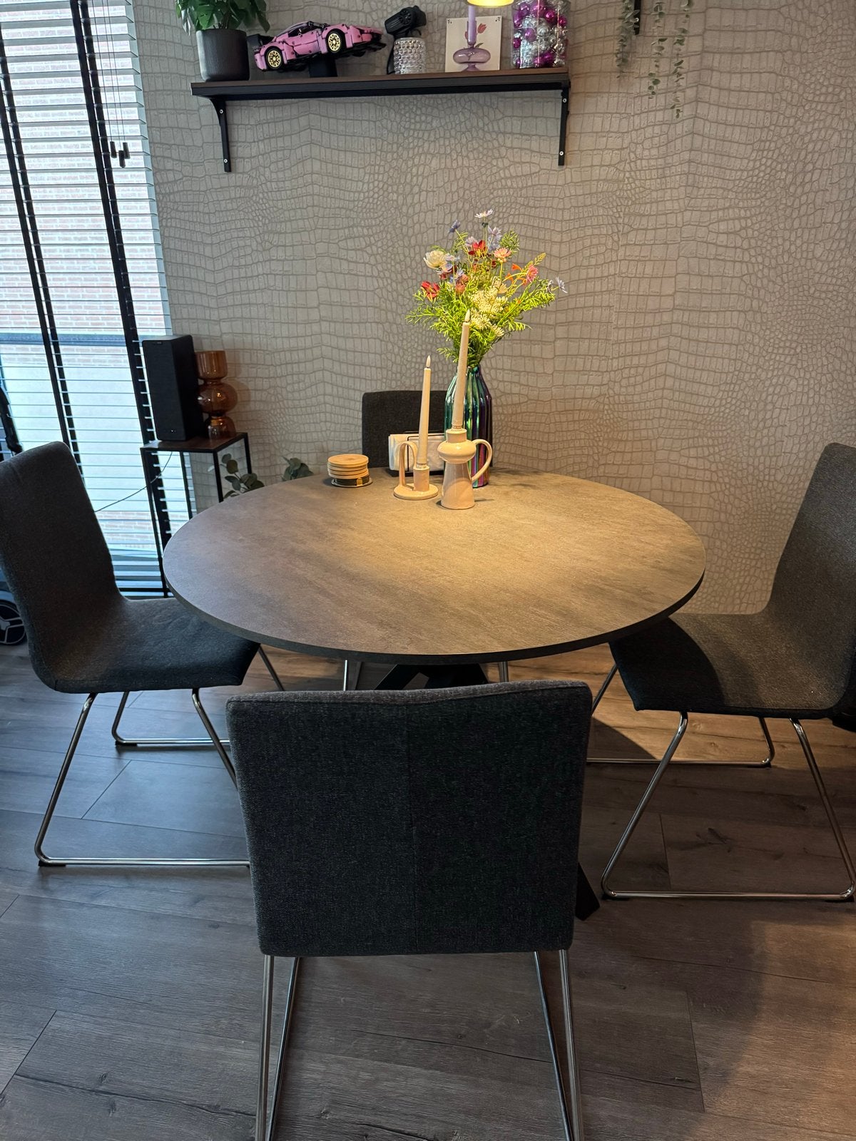 IKEA Mariedamm tafel met 4 Volfgang stoelen, Huis en Inrichting, Ophalen, Gebruikt, Rond, Metaal