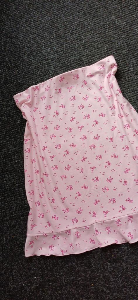 Evita licht roze stretch rok met donkerroze bloempjes, maat, Kleding | Dames, Maat 42/44 (L), Ophalen of Verzenden, Roze, Onder de knie