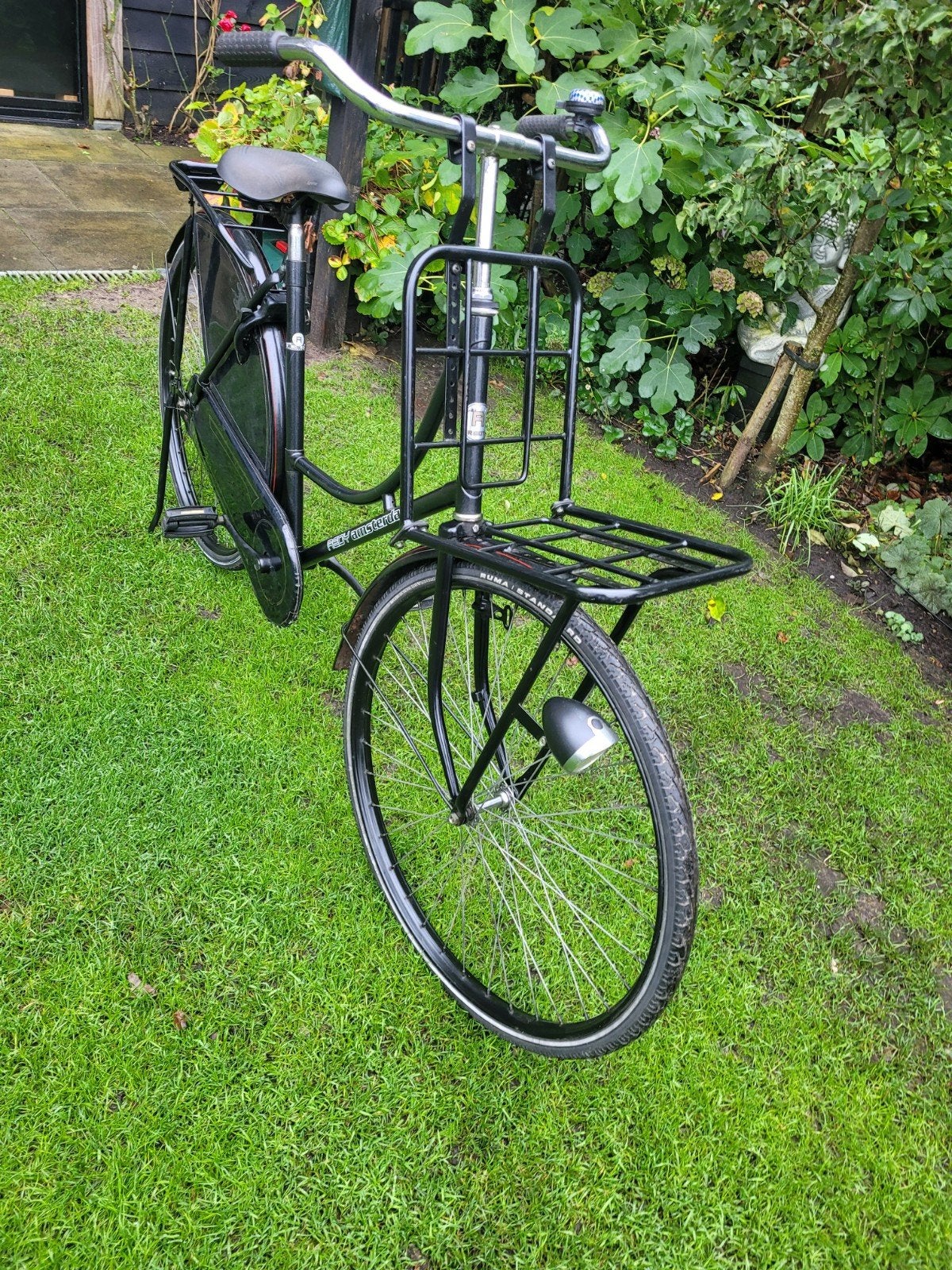 Zwarte Transportfiets 28 inch met Voordrager en Achterdrager, Terugtraprem, Ophalen, Overige merken, 53 tot 56 cm