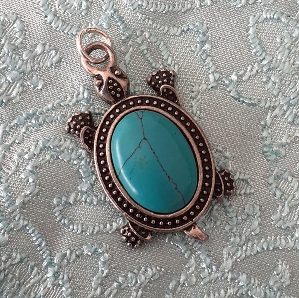 kettinghanger vintage schildpad met turquoise steen '90, Ophalen of Verzenden, Nieuw, Blauw, Dier