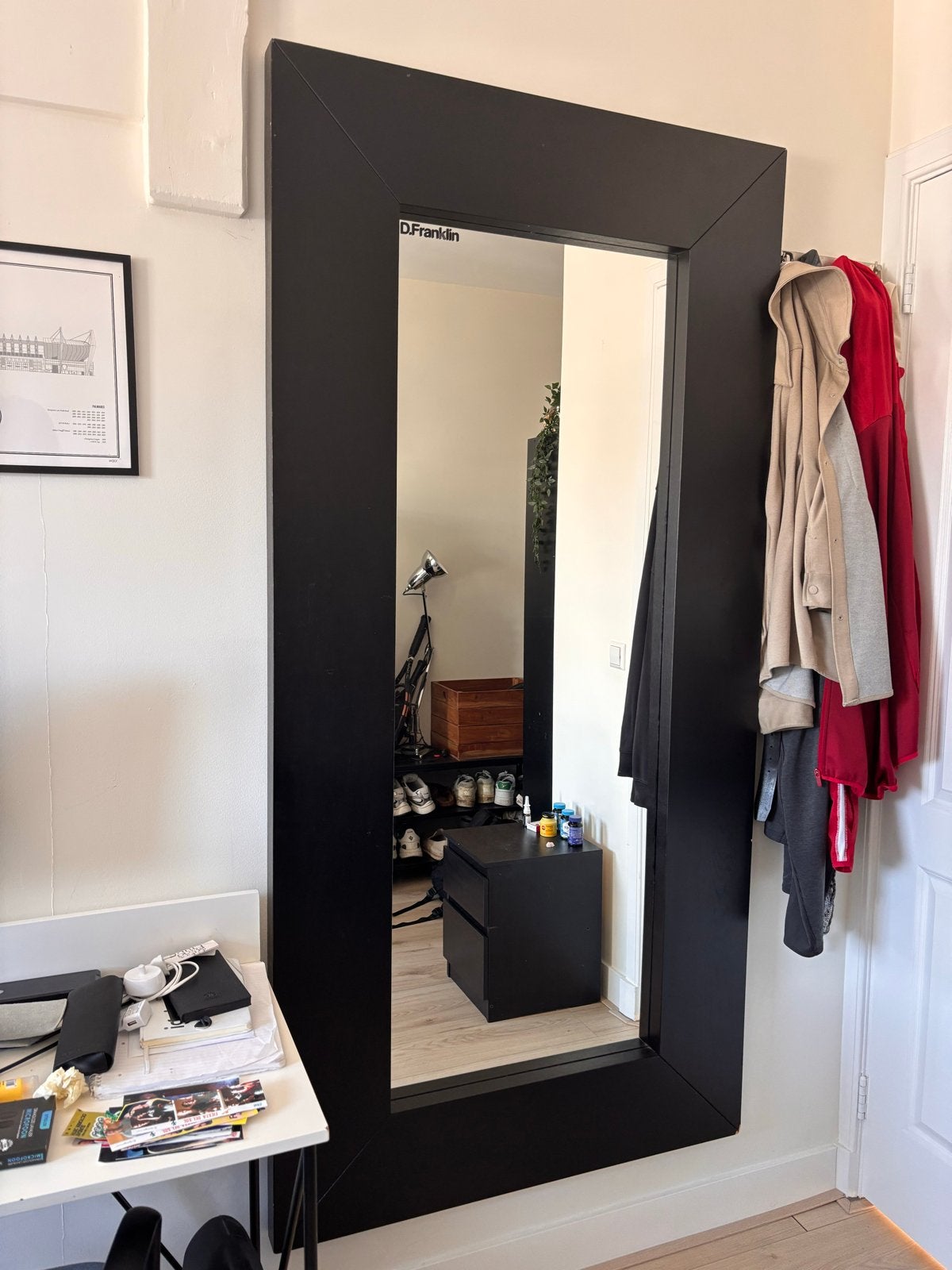 Grote zwarte houten spiegel - 94x190cm - Mooie staat, Huis en Inrichting, Woonaccessoires | Spiegels, Ophalen, Zo goed als nieuw