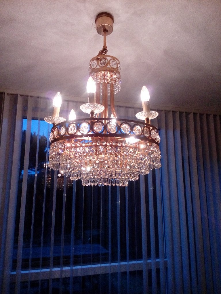 Kristallen kroonluchter met 9 lichtpunten compleet werkend, Ophalen