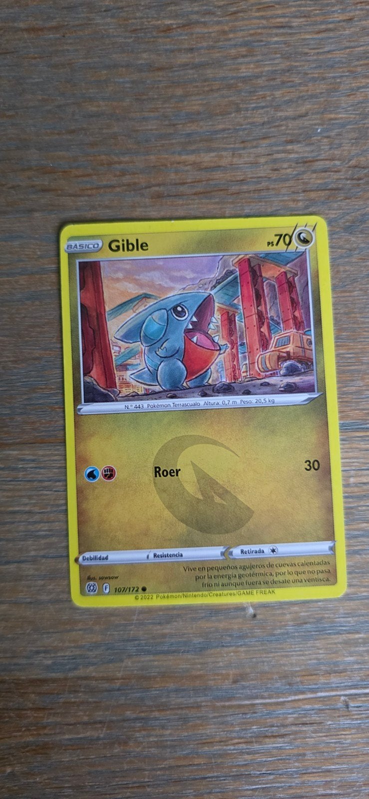 Pokémon Kaart Gible 107/172 (Spaans), Ophalen of Verzenden, Gebruikt, Losse kaart