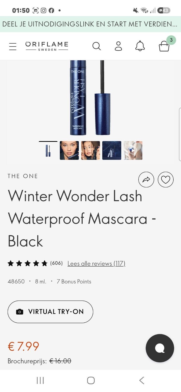 Oriflame The ONE Winter Wonder Lash Waterproof Mascara, Ophalen of Verzenden, Nieuw, Zwart, Ogen