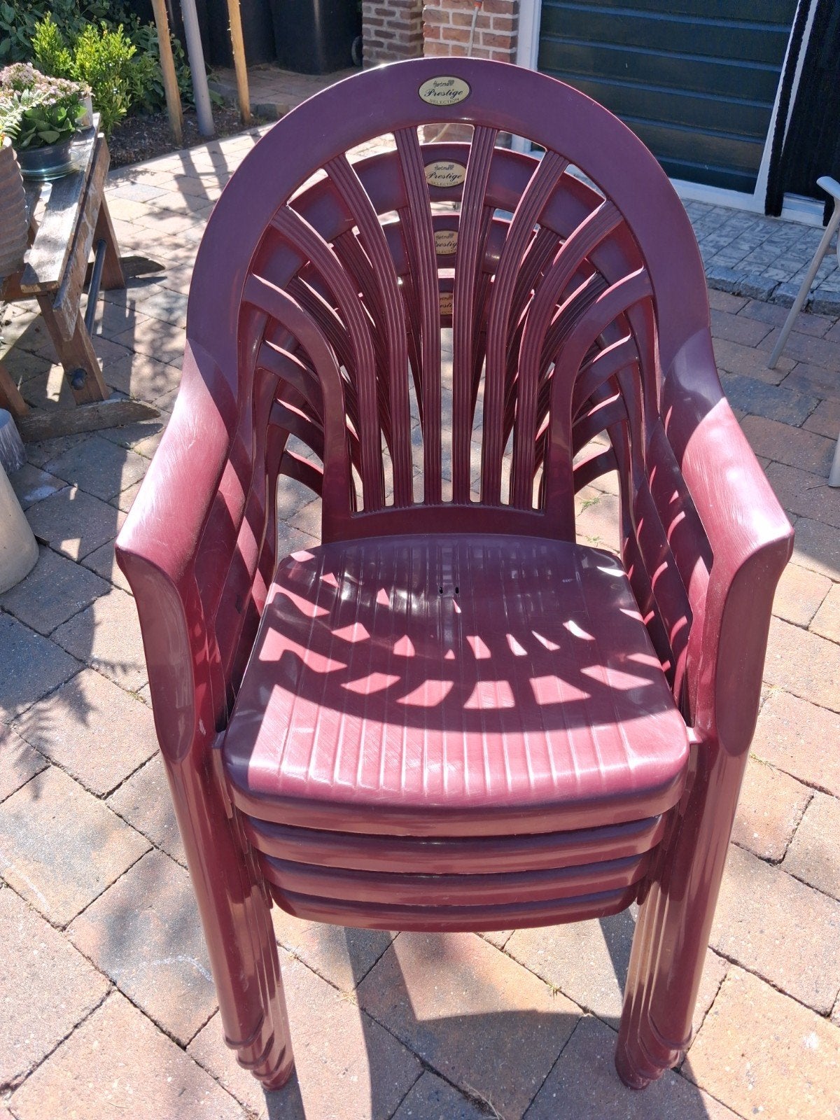 Stapelbare Hartman tuinstoelen Prestige - 4 stuks, Tuin en Terras, Ophalen, Gebruikt, Plastic, Stapelbaar