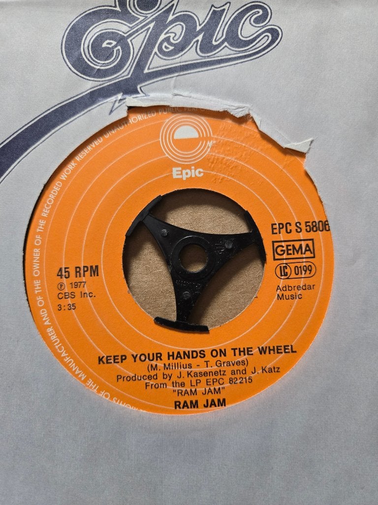 Ram jam - Keep your hands on the wheel, Cd's en Dvd's, Vinyl Singles, 7 inch, Ophalen of Verzenden, Zo goed als nieuw, Beschermende buitenhoes