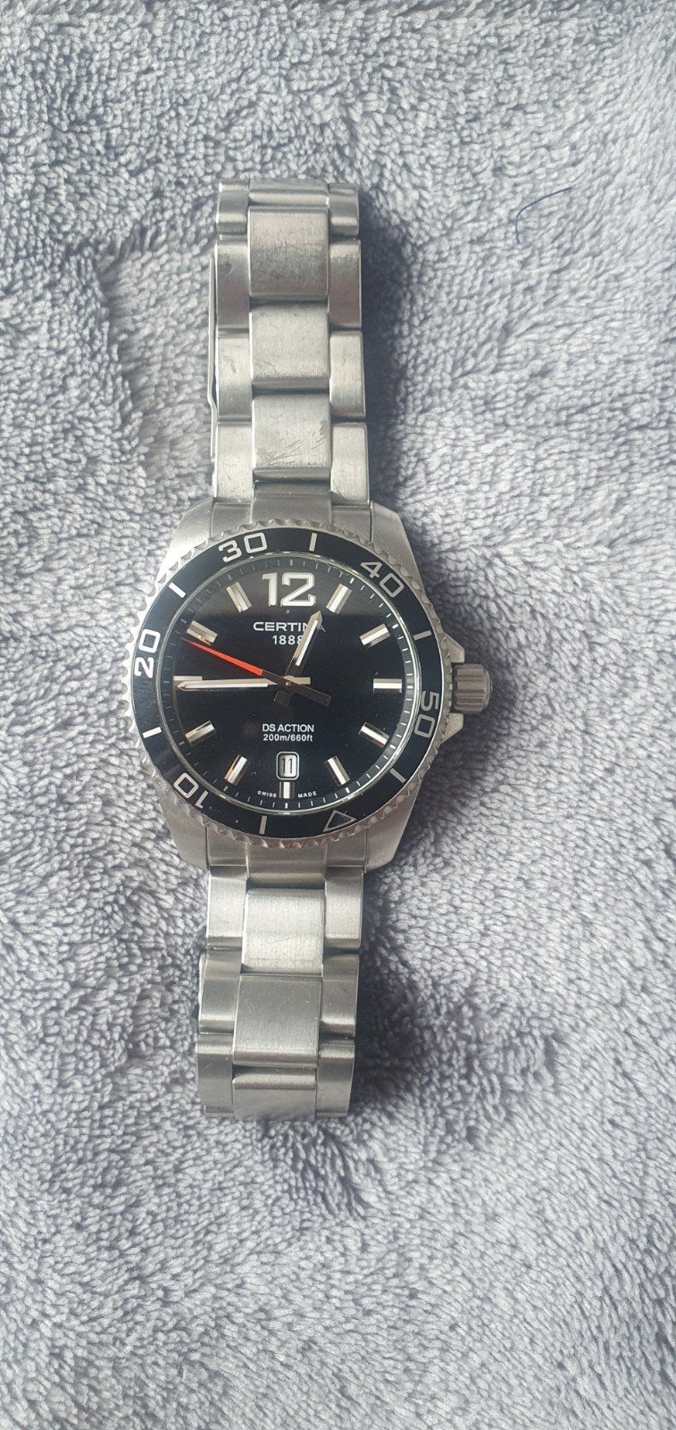 Certina DS Action 40mm kwarts horloge - Zwarte wijzerplaat, Overige merken, Staal, Gebruikt, Staal