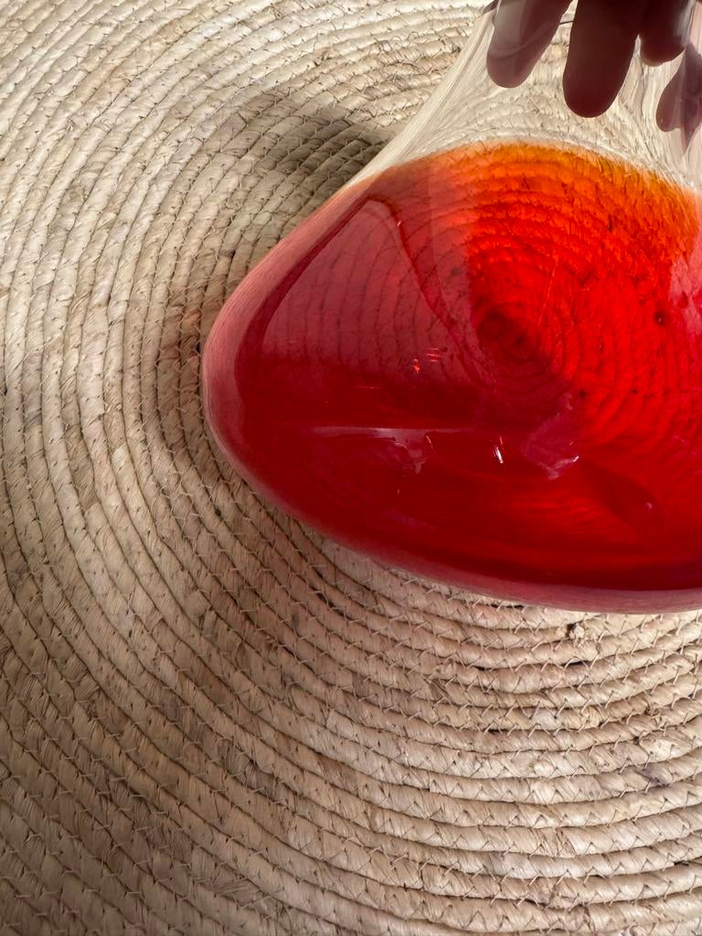 Italiaanse glazen karaf/vaas, rood-oranje, vintage, Ophalen of Verzenden