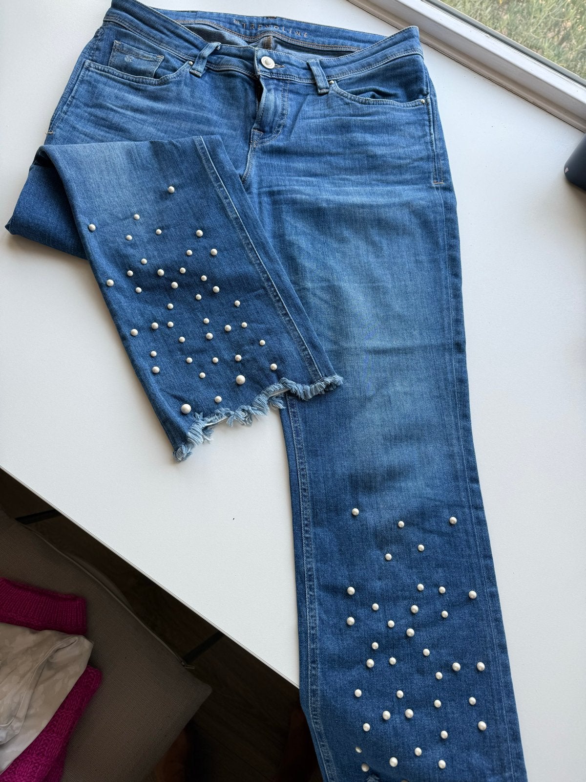 Chick spijkerbroek met pareltjes maat 40, Ophalen of Verzenden, Zo goed als nieuw, Blauw, W30 - W32 (confectie 38/40)