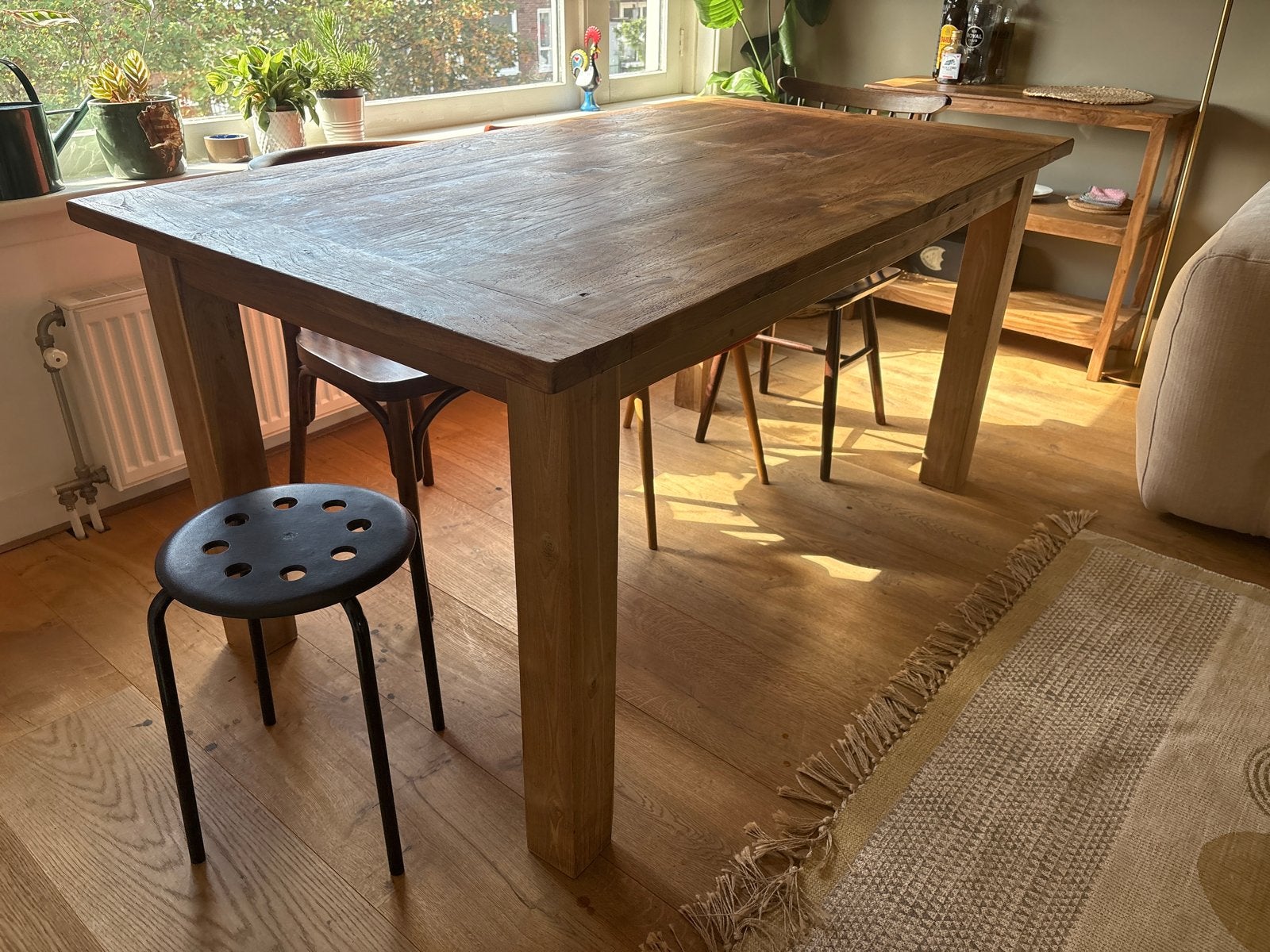 Massief houten eettafel - Robuust en Stijlvol, Ophalen, Gebruikt, 50 tot 100 cm, Vijf personen of meer