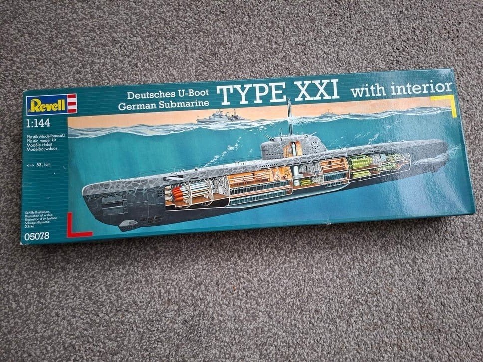 Duitse U-boot/ onderzeeër TYPE XXI met interieur. ONGEOPEND., Ophalen of Verzenden, Nieuw, 1:50 tot 1:200, Revell