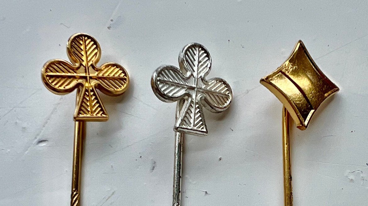 3 Vintage Reversspelden Kaartspeldjes (Klaveren & Ruiten), Verzamelen, Ophalen of Verzenden, Gebruikt