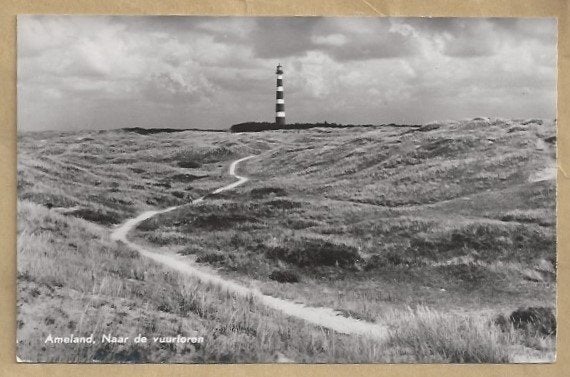 Zwart-wit ansichtkaart Ameland, Naar de vuurtoren, Ophalen of Verzenden, 1940 tot 1960, Ongelopen, Waddeneilanden
