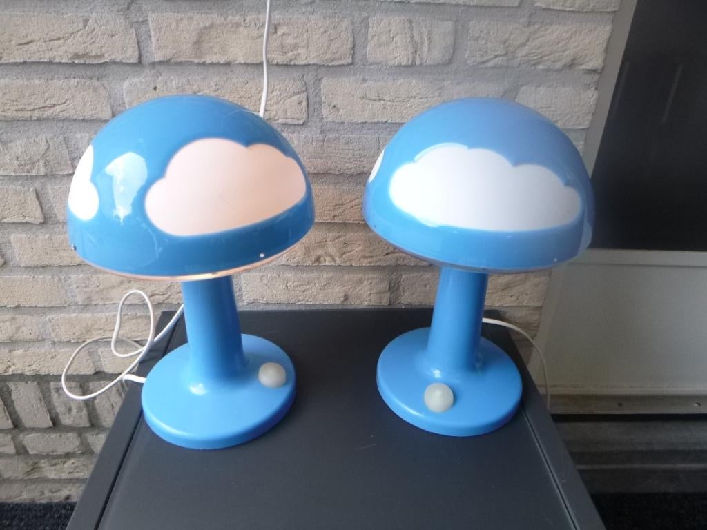 twee Ikea Skojig tafellampen: blauw/wit, Ophalen of Verzenden, Gebruikt, Kunststof, Minder dan 50 cm