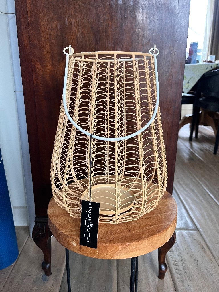 Boho vintage bohemian kaarsenhouder rotan look met metaal, Ophalen, Zo goed als nieuw, Metaal