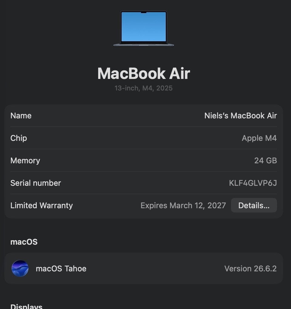Foto 6 van MacBook Air 13-inch M4 - 24GB RAM - 512GB SSD - 99% batterij