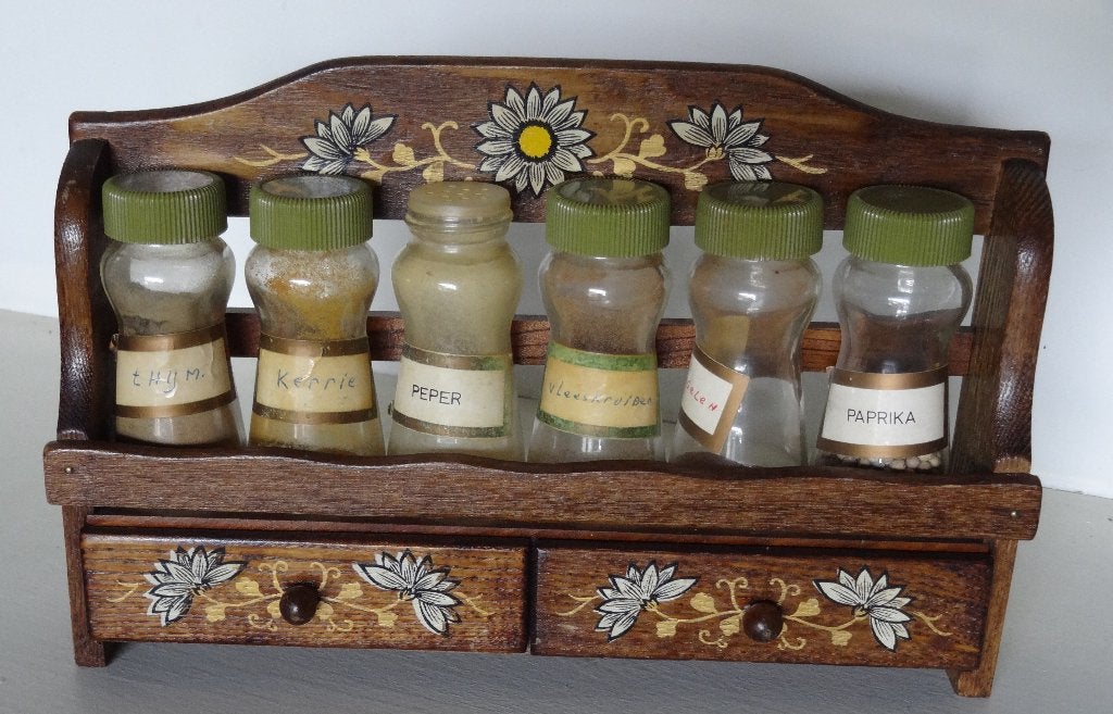 Kruidenrekje met laatjes * Bruin hout Vintage * € 17,50, Ophalen, Huis en Inrichting
