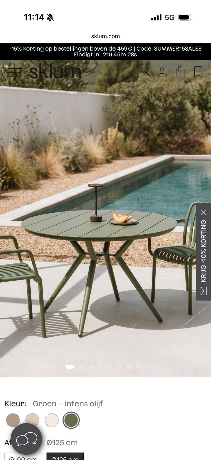 Sklum nieuwe ronde tuintafel - olijfgroen 125 diameter, Tuin en Terras, Ophalen, Nieuw, Rond, Aluminium