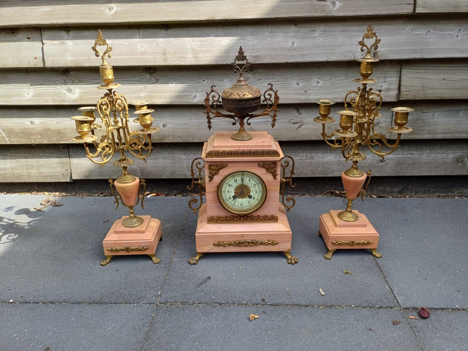 Antieke marmeren pendule met kandelaars, Antiek en Kunst, Ophalen of Verzenden