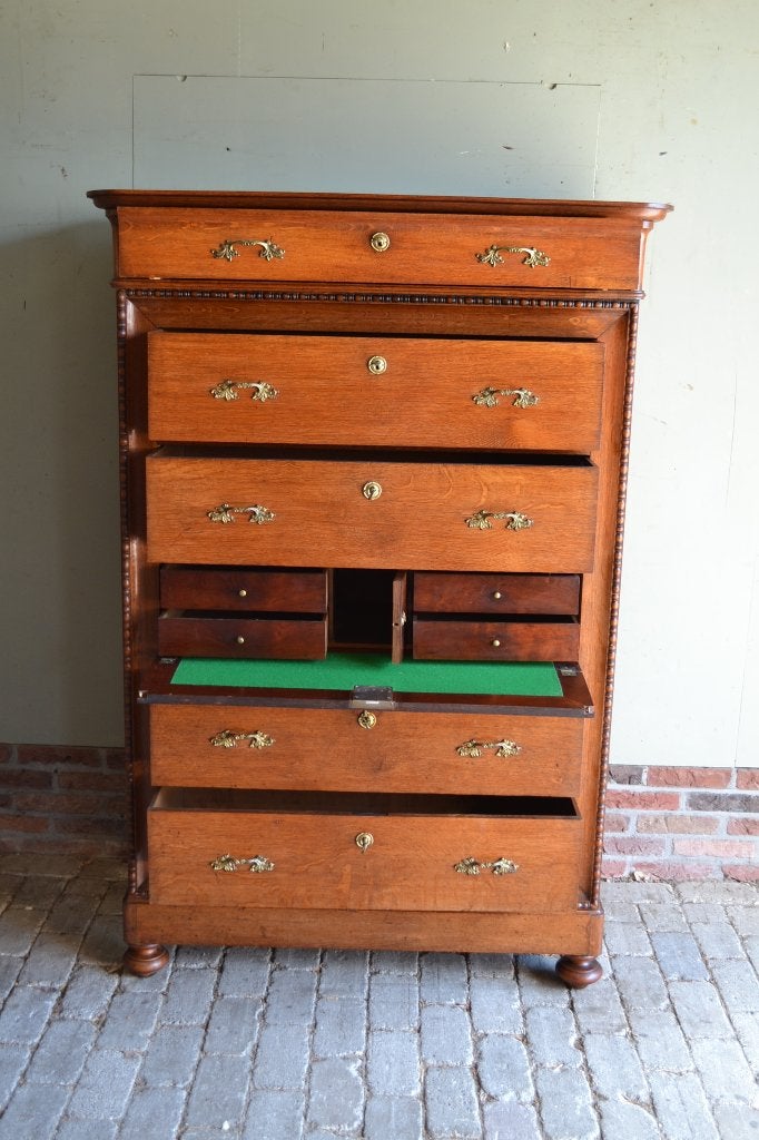 Prachtige antieke eiken chiffoniere, ladekast met secretaire, Verzenden