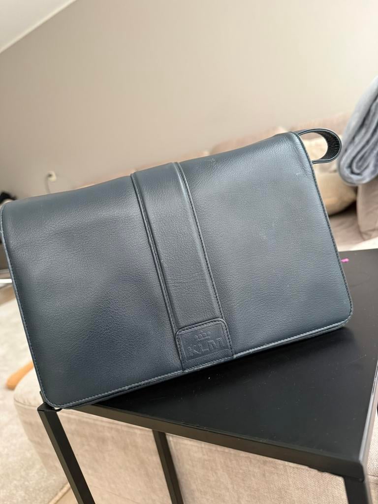 KLM leren handtas, Sieraden, Tassen en Uiterlijk, Tassen | Schoudertassen, Zo goed als nieuw, Blauw, Ophalen of Verzenden