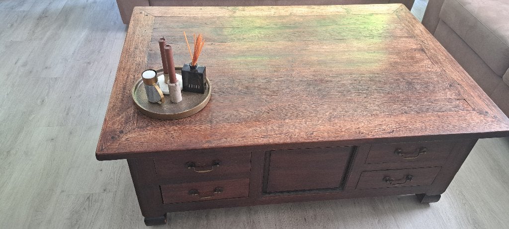 massief eiken salontafel, Ophalen, 50 – 75, Gebruikt, 100 tot 150 cm