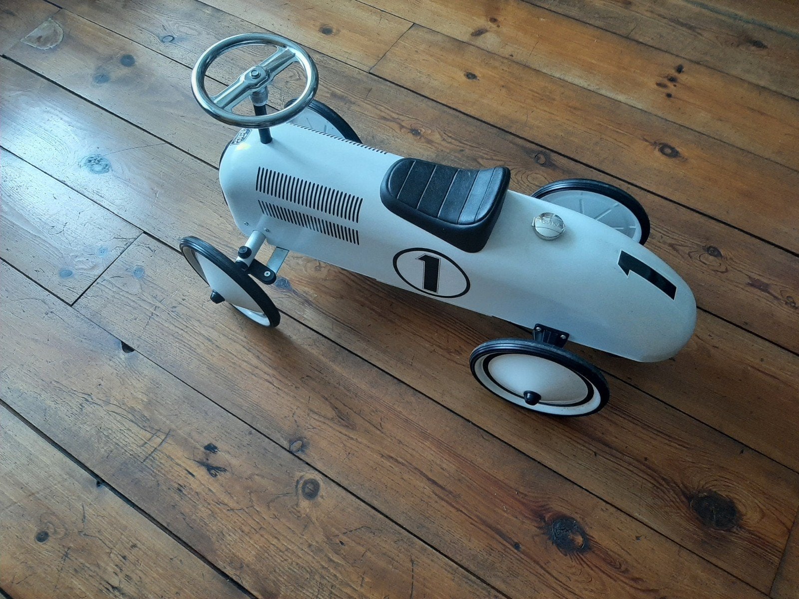 Vintage Trapauto Raceauto Wit met Nummer 1, Ophalen of Verzenden, Gebruikt