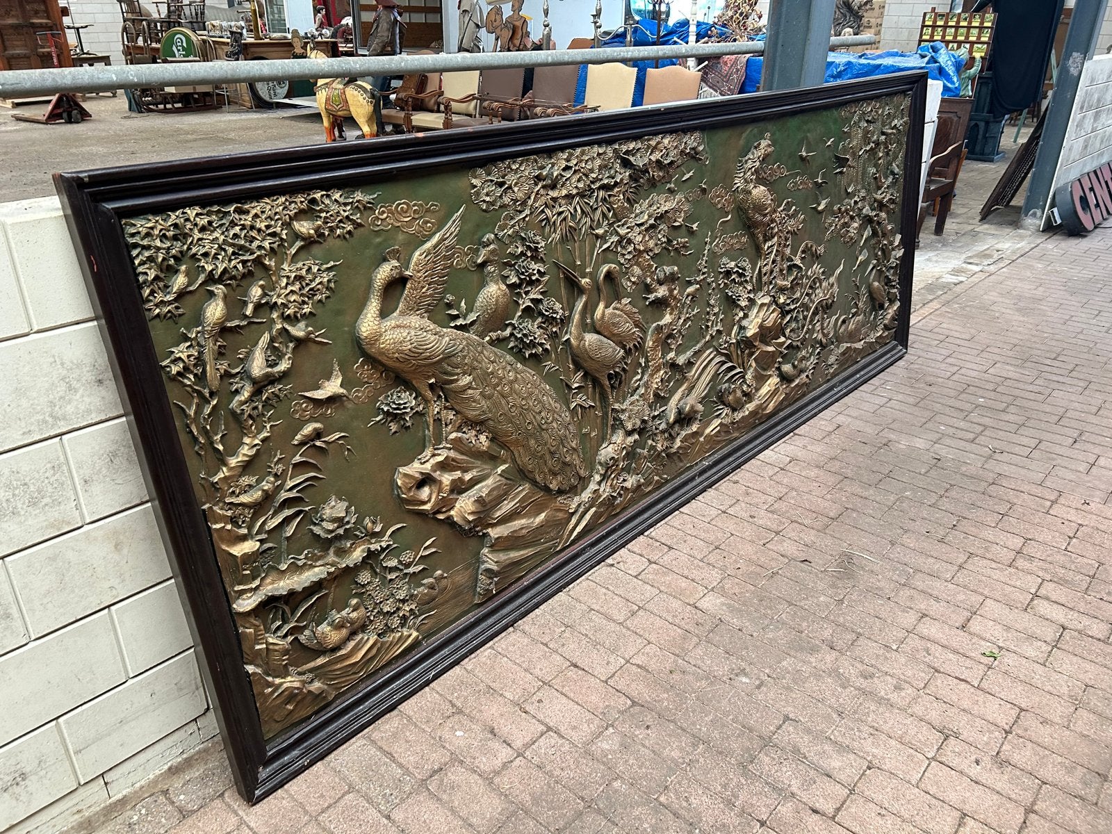 Groot Chinees Paneel met Vogels - 375x135cm, Wanddecoratie, Handgemaakt, China, Meerkleurig
