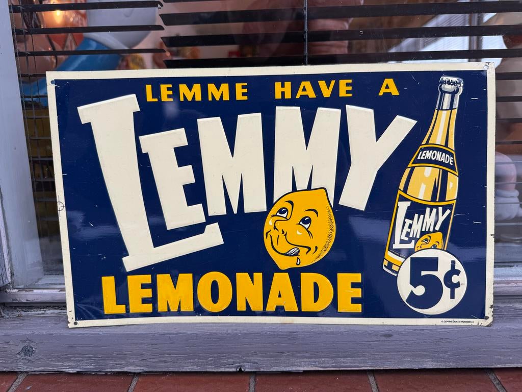 Vintage Lemmy Limonade Reclamebord - 'Lemme Have a Lemmy', Verzamelen, Ophalen of Verzenden, Gebruikt, Reclamebord
