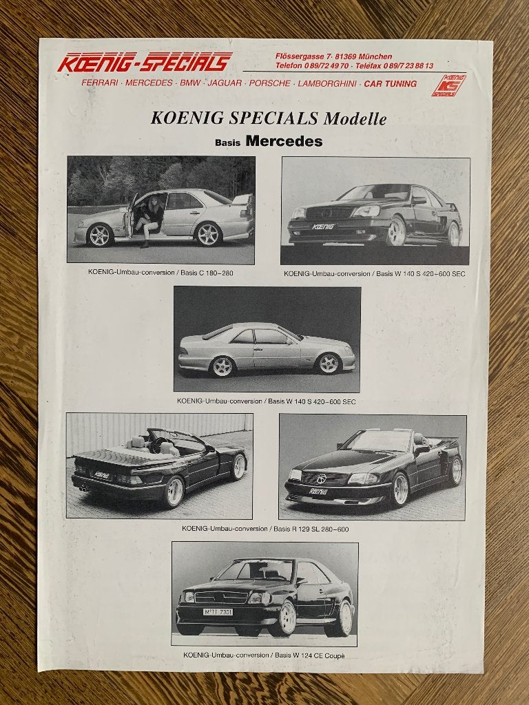 Zeer zeldzaam! Flyer folder Mercedes-Benz 1993 tuner Koenig, Nieuw, Mercedes-Benz, Mercedes, Ophalen of Verzenden