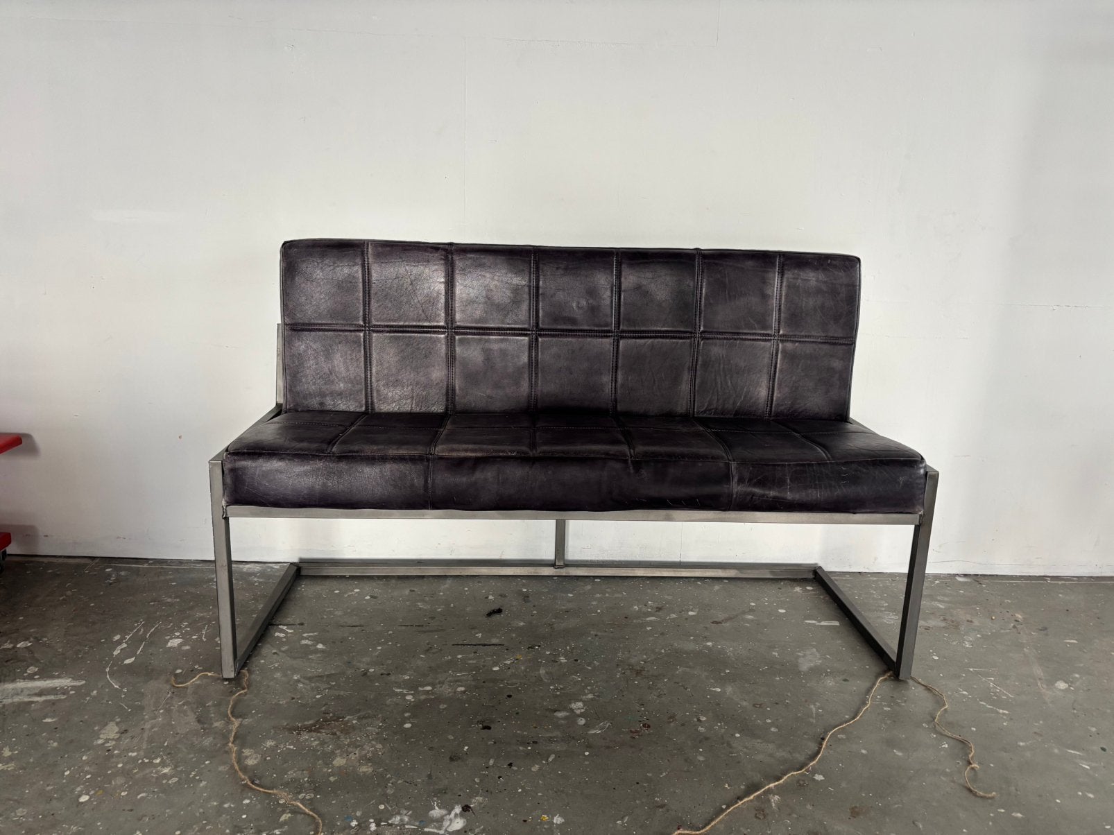 Zwart leren eettafel bank, Ophalen, Gebruikt, Rechthoekig, 125 cm of meer